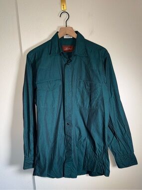 LUCCHESE Teal Western Cowboy Rancher Dress Rodeo Button Up Shirt 15 1/2
